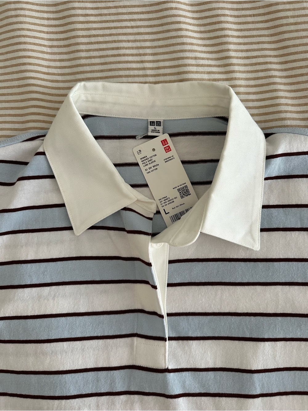 *SOLD* Uniqlo Washed Cotton Polo Shirt - Striped - Picture 4 of 4